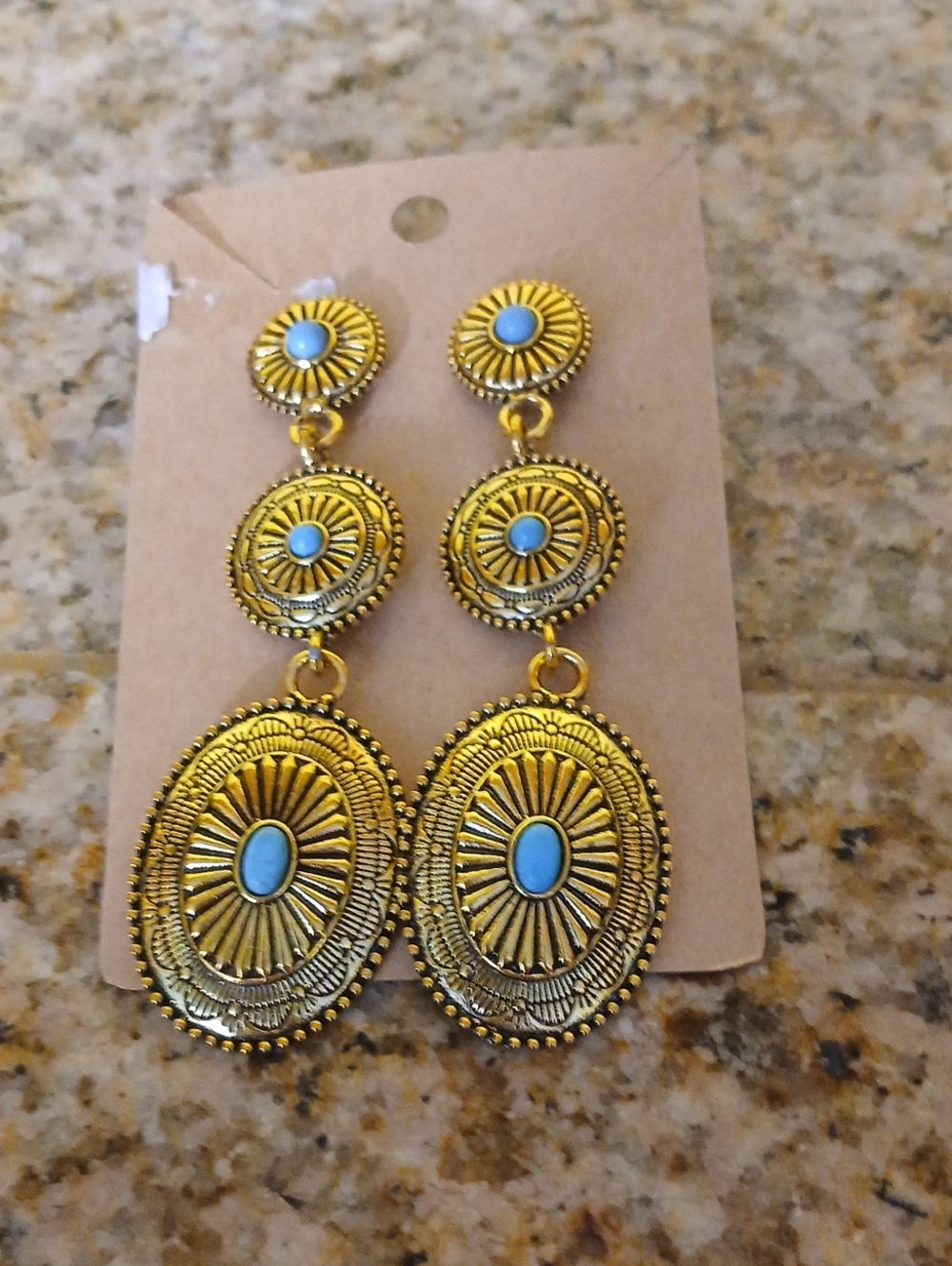 Gold-Tone Turquoise Medallion Drop Earrings - Women's Jewelry
